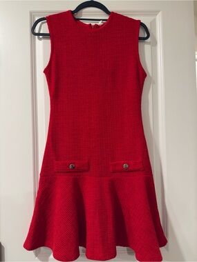 Zara Red Textured Sleeveless Dress